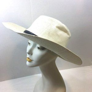 Classic South American Panama Hat Off White Natural Straw w/Brown Leather Trim